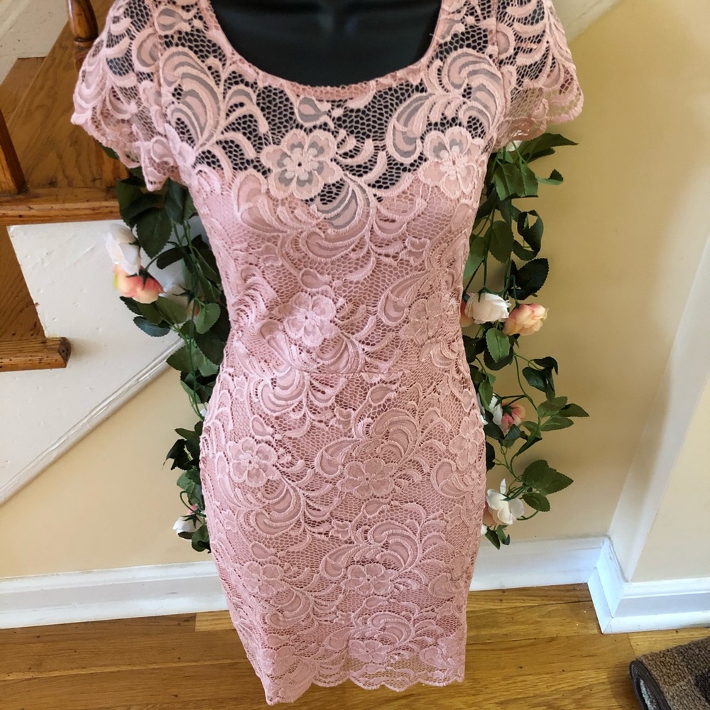 Blush Laced/Crochet Midi Dress - Picture 3 of 12